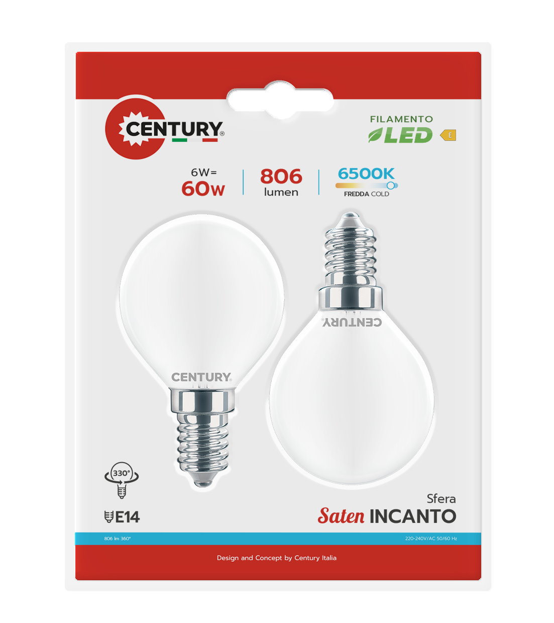 Lampadina century dimmerabile e14 led incanto clear a sfera 6w